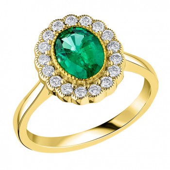 18ct Gold Emerald and Diamond Oval Vintage Cluster ring