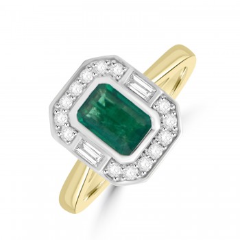 18ct Gold Platinum Emerald Baguette Diamond cluster ring 18ct Gold Platinum Emerald Baguette Diamond cluster ring