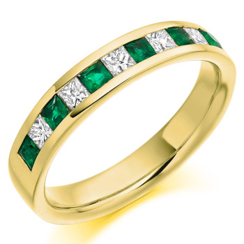 18ct Gold Emerald and Diamond Princess cut Eternity ring