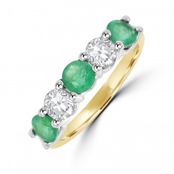 18ct Gold Five stone Emerald and Diamond Eternity ring