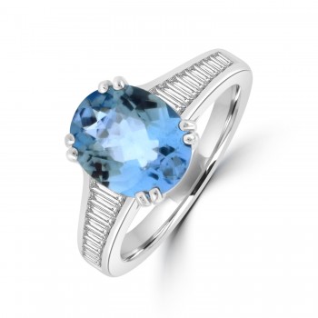 18ct White Gold Aquamarine and Diamond Ring