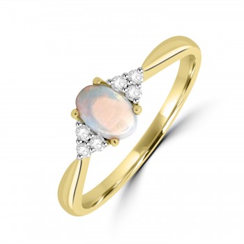 18ct Gold Opal and Diamond Trefoil ring