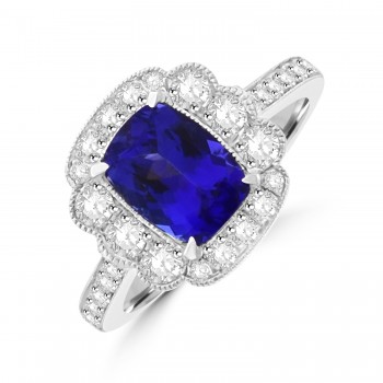 18ct Gold Tanzanite and Diamond Vintage Cluster ring
