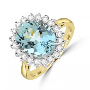 18ct Gold 3.55ct Blue Aquamarine and Diamond Cluster ring