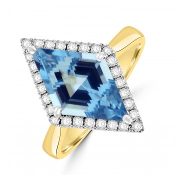 18ct Gold Aquamarine Kite Diamond Halo ring