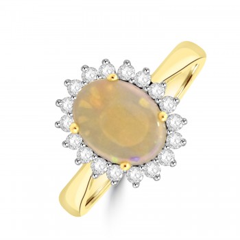 18ct Gold Opal and Diamond Cluster ring