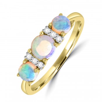 18ct Gold Opal and Diamond Three-stone ring