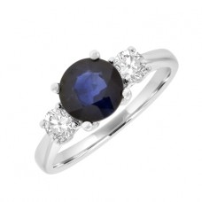 18ct White Gold Three-stone Sapphire & Diamond Ring