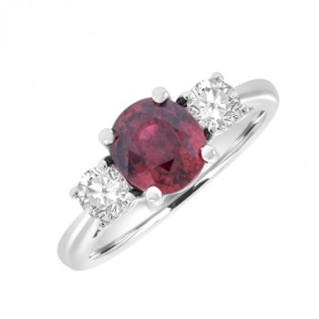 18ct White Gold 3-Stone Orange/Red Sapphire & Diamond Ring