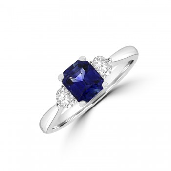 18ct White Gold 1.06ct Sapphire & Diamond Three-stone Ring