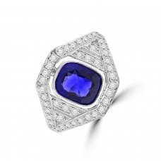 18ct White Gold Cushion Sapphire and Diamond Cluster Ring