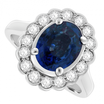 18ct White Gold Sapphire & Diamond Oval Cluster Ring