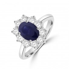 18ct White Gold Sapphire and Diamond Oval Cluster Ring