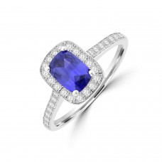 18ct White Cushion Sapphire and Diamond Halo Ring