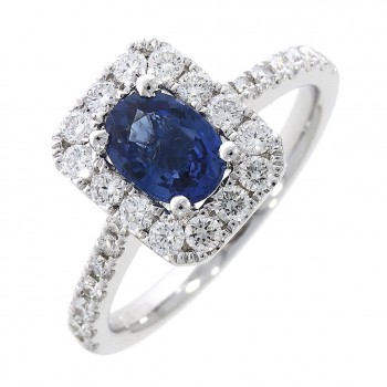 18ct White Gold Sapphire and Diamond Octagonal halo ring