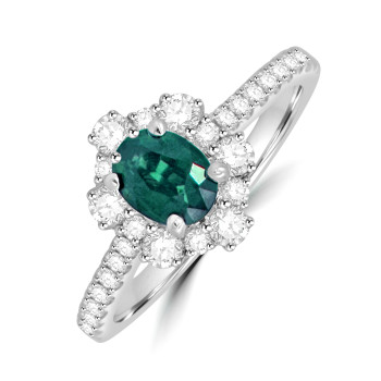 18ct White Gold Teal Sapphire and Diamond cluster ring