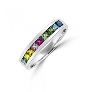 18ct White Gold Rainbow Sapphire Eternity Ring