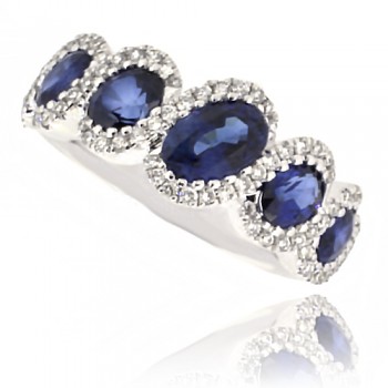 18ct White Gold 5-Stone Sapphire & Pave Diamond Eternity Ring