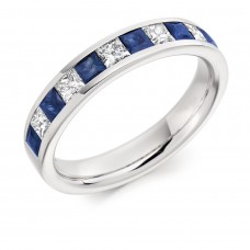 18ct White Gold Sapphire & Diamond Princess Eternity Ring