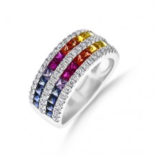 18ct White Gold 5-Row Rainbow Sapphire Diamond Eternity Ring