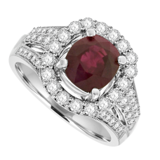18ct White Ruby Solitaire & Pave Diamond Cluster Ring