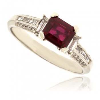 18ct White Gold Ruby Solitaire Ring with Diamond set shoulders