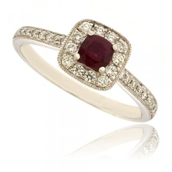 18ct White Gold Ruby & Diamond Halo Ring