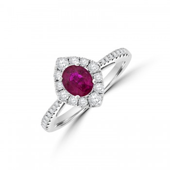 18ct White Gold Ruby & Diamond Marquise shaped Cluster Ring