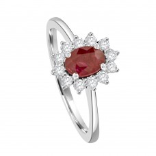 18ct White Gold Ruby & Diamond Oval Cluster Ring