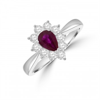 18ct White Gold Pear .57ct Ruby and Diamond Cluster Ring