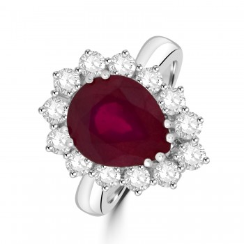 18ct White Gold 6.34ct Ruby and Diamond Pear cluster ring
