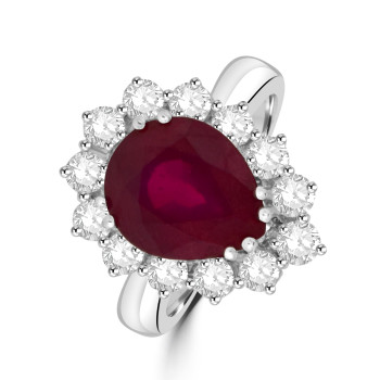 18ct White Gold 6.34ct Ruby and Diamond Pear cluster ring 18ct White Gold 6.34ct Ruby and Diamond Pear cluster ring