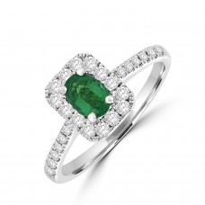 18ct White Gold .38ct Emerald and Diamond Oblong Halo Ring