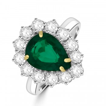 18ct White Gold Emerald and Diamond Pear Cluster ring