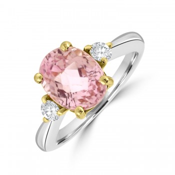 18ct White Gold Three-stone Kunzite and Diamond ring