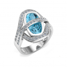 18ct White Gold Blue Topaz & Diamond Bella Ring