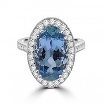 18ct White Gold Oval 5.90ct Aquamarine Diamond Halo Ring
