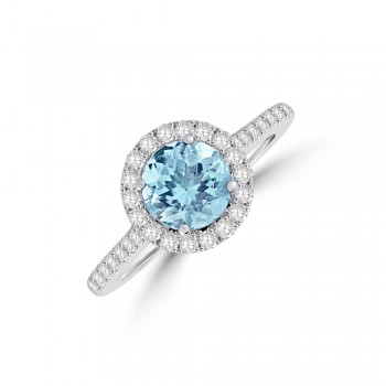 18ct White Gold Aquamarine Diamond Halo Ring