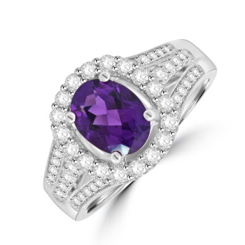 18ct White Gold Amethyst and Diamond pave cluster ring