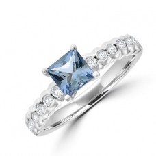 18ct White Gold Princess Aqua & Diamond Ring
