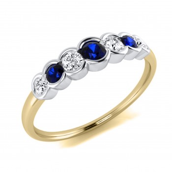 9ct Gold Sapphire and Diamond Graduated Dress  ring