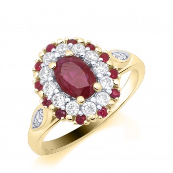 9ct Gold Ruby and Diamond Oval Double Halo cluster ring 9ct Gold Ruby and Diamond Oval Double Halo cluster ring