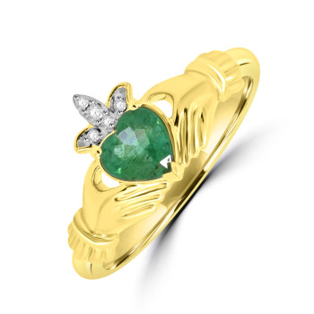 9ct Gold Emerald and Diamond Claddagh ring
