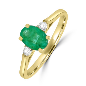 9ct Gold Oval Emerald and Diamond ring