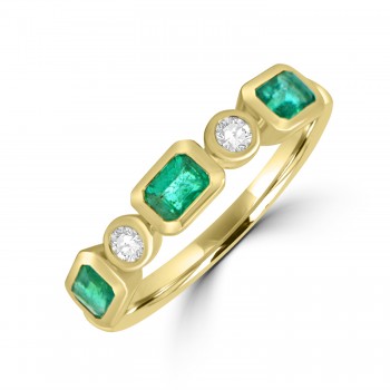 9ct Gold Emerald and Diamond Rubover Eternity ring