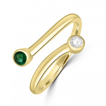 9ct Gold Emerald and Diamond Two-stone Twist ring