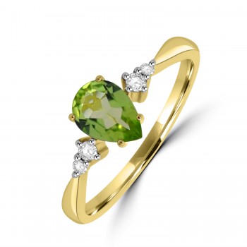 9ct Gold Pear Peridot and Diamond Solitaire ring