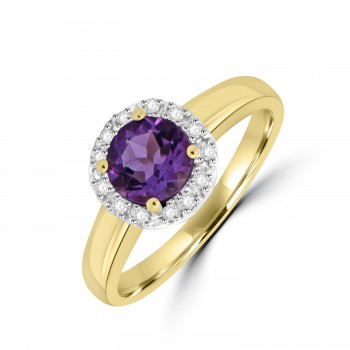 9ct Gold Amethyst Diamond Halo ring