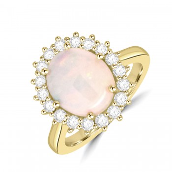 9ct Gold Opal and Diamond Cluster ring