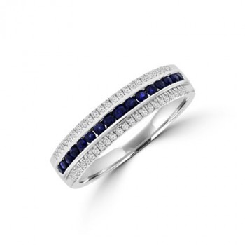 9ct White Gold 3-Row Sapphire & Diamond Eternity Ring